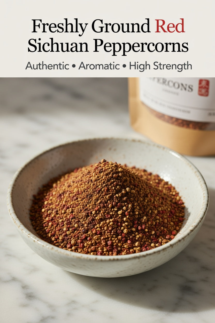 Freshly Ground RED Sichuan/Szechuan Peppercorns–Chinese Mala Flavour