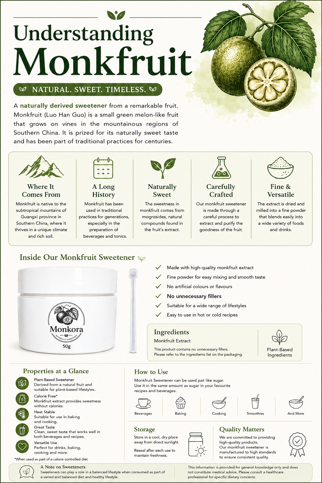 Pure Monk Fruit Sweetener Powder - "Monkora"